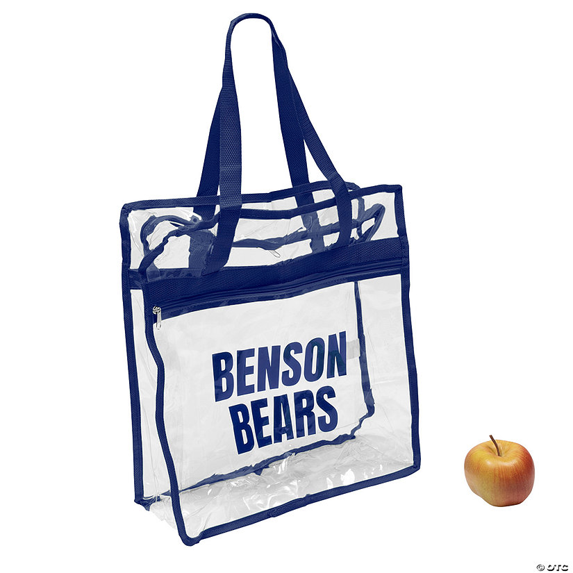 15" x 16" Personalized Large Clear Stadium Tote Bag with Blue Trim Image