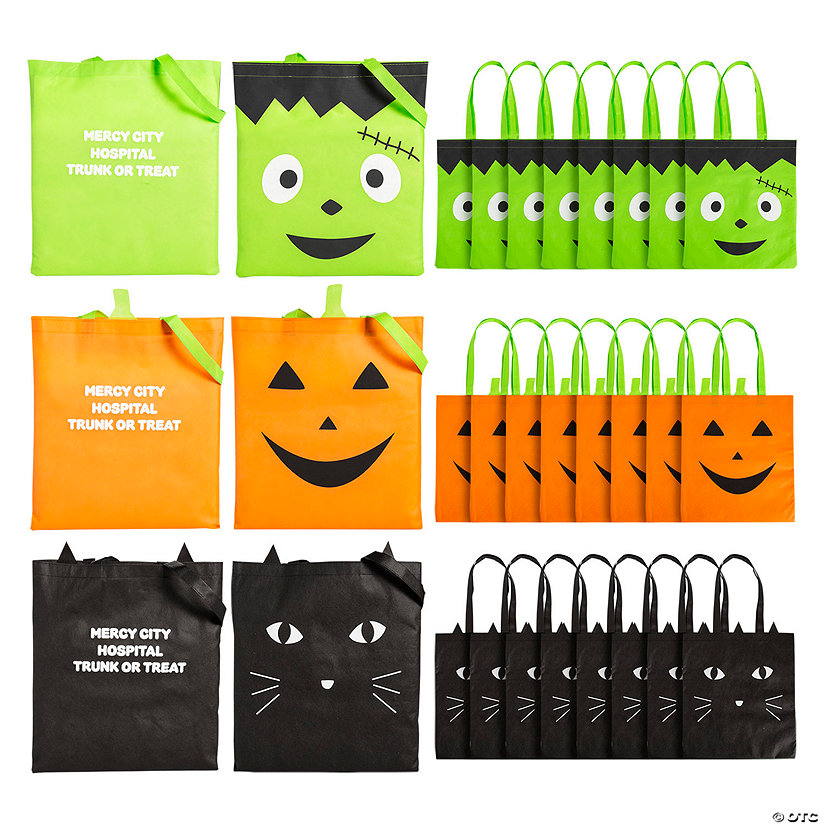 15" x 17" Bulk 48 Pc. Personalized Large Halloween Character Faces Tote Bags Image
