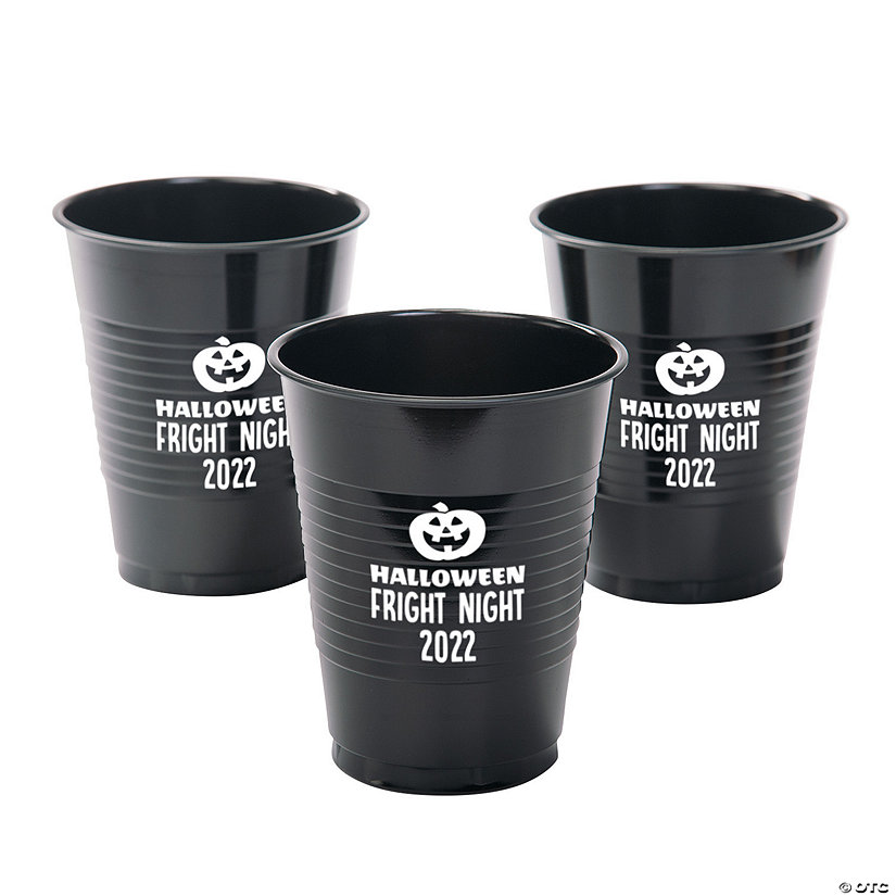 16 oz. Black Personalized Halloween Jack-O'-Lantern Solid Color Disposable Plastic Cups - 40 Ct. Image Thumbnail