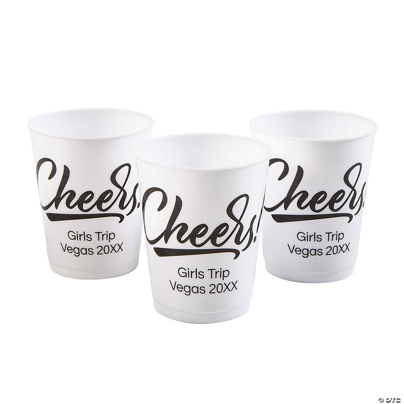 16 oz. Bulk 50 Ct. Personalized Cheers White Reusable Plastic Cups Image Thumbnail