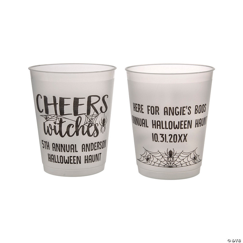 16 oz. Bulk 50 Ct. Personalized Cheers Witches Double-Sided Frosted Reusable Plastic Cups Image Thumbnail