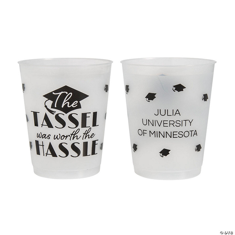 16 oz. Bulk 50 Ct. Personalized Double-Sided Graduation Cap Tassel Clear Frosted Reusable Plastic Cups Image Thumbnail