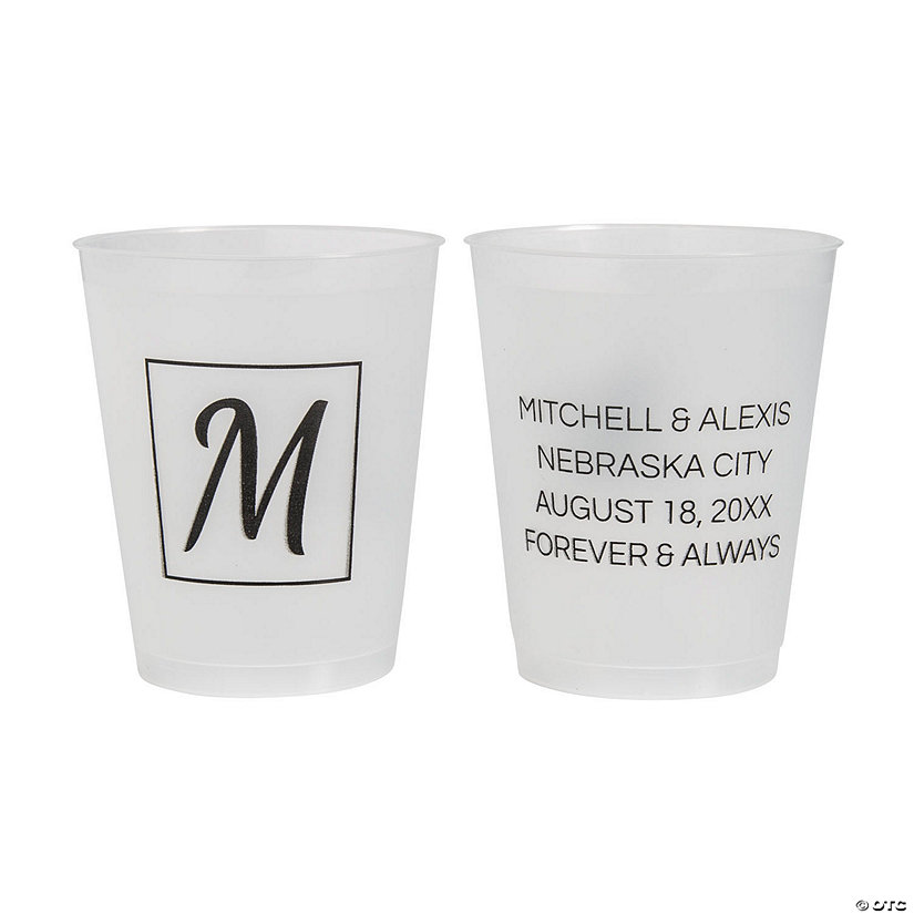 16 oz. Bulk 50 Ct. Personalized Double-Sided Modern Monogram Clear Frosted Reusable Plastic Cups Image Thumbnail