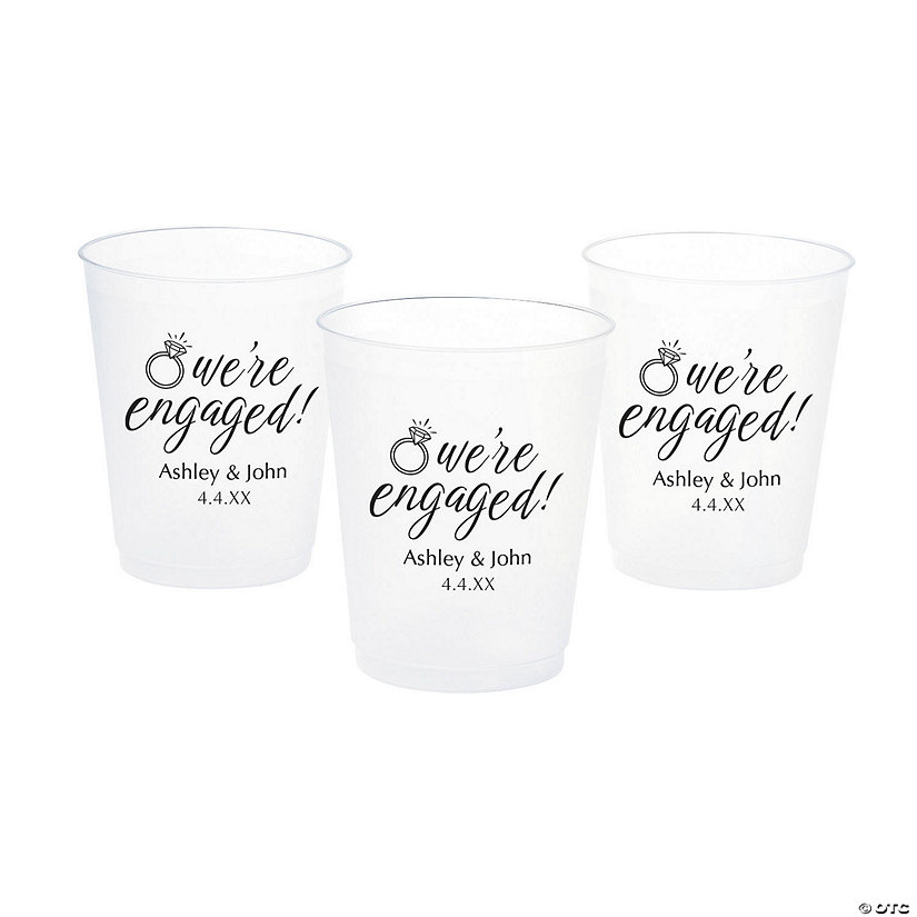 16 oz. Bulk 50 Ct. Personalized Engagement Reusable BPA-Free Frosted Plastic Cups Image Thumbnail