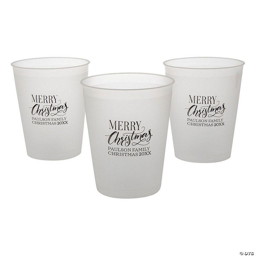 16 oz. Bulk 50 Ct. Personalized Frosted Christmas Reusable Plastic Cups Image Thumbnail
