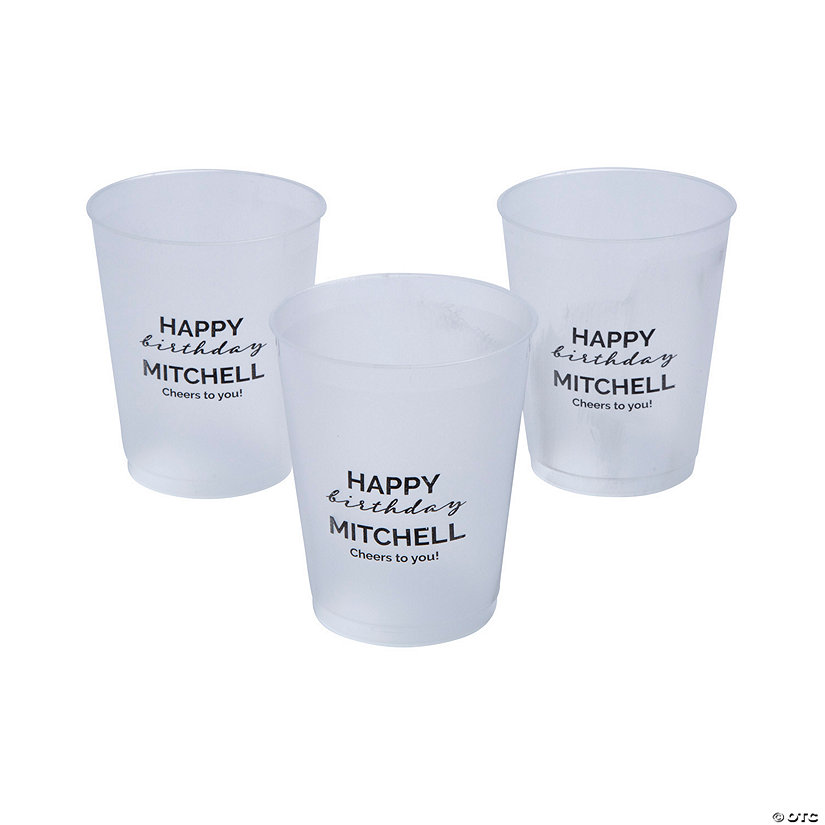 16 oz. Bulk 50 Ct. Personalized Happy Birthday Frosted Reusable Plastic Cups Image Thumbnail