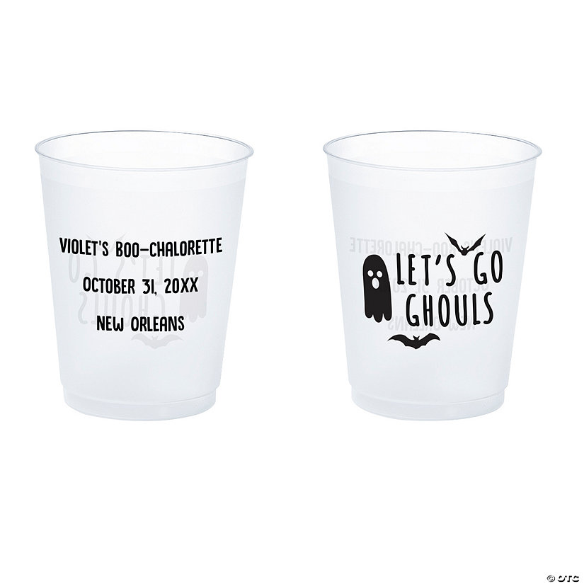 16 oz. Bulk 50 Ct. Personalized Let&#8217;s Go Ghouls Ghost Frosted Reusable Plastic Cups Image Thumbnail
