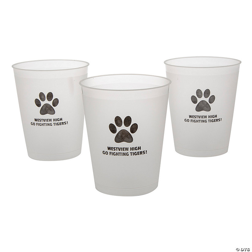 16 oz. Bulk 50 Ct. Personalized Paw Print Frosted Reusable Plastic Cups Image Thumbnail