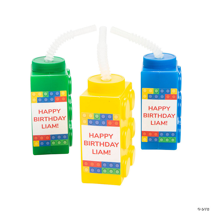 16 oz. Personalized Color Brick Party Reusable Plastic Cups with Lids & Straws - 16 Ct. Image Thumbnail