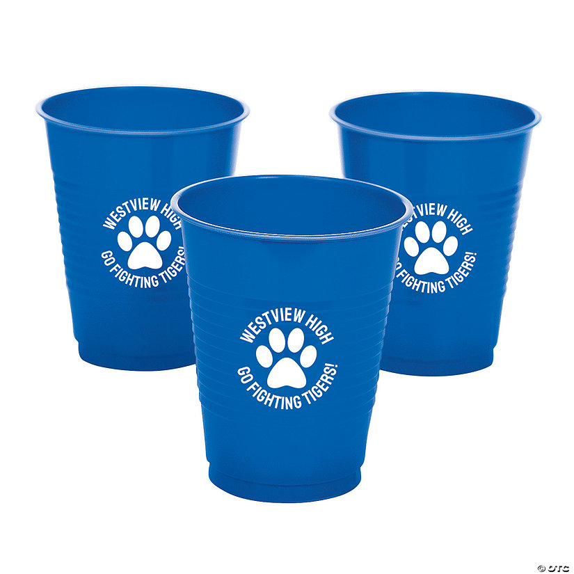 16 oz. Personalized Paw Print Blue Disposable Plastic Cups - 40 Ct. Image Thumbnail
