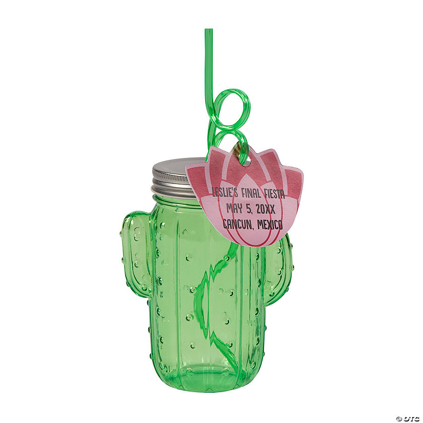 18 oz. Personalized Cactus Mason Jar Cups with Lids, Straws & Tags - 6 Ct. Image Thumbnail