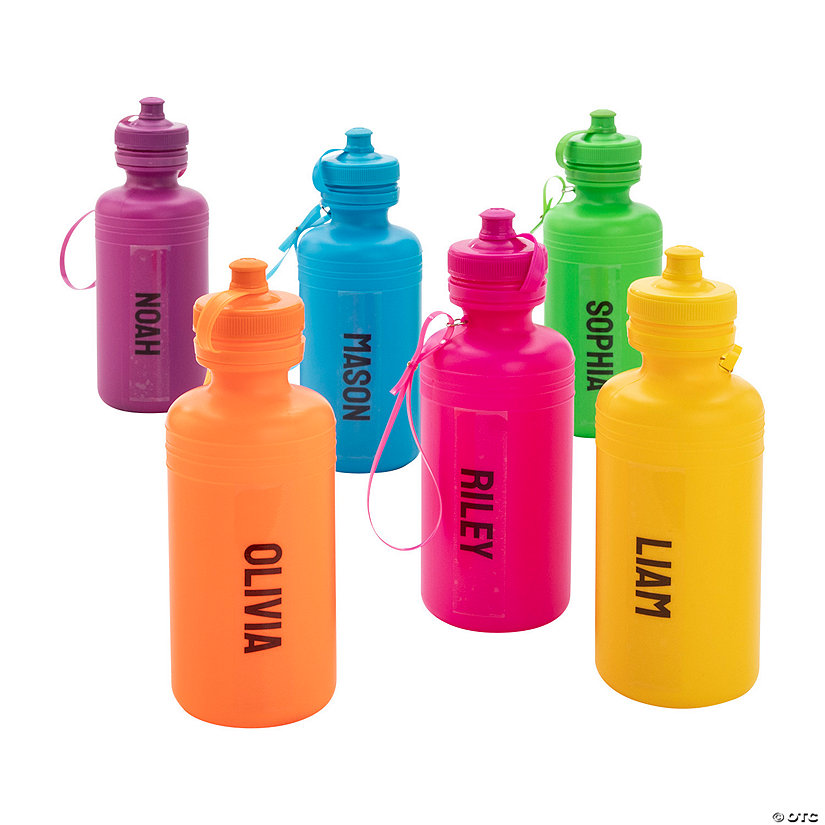 18 oz. Personalized Neon Reusable BPA-Free Plastic Water Bottles &#8211; 12 Pc. Image Thumbnail