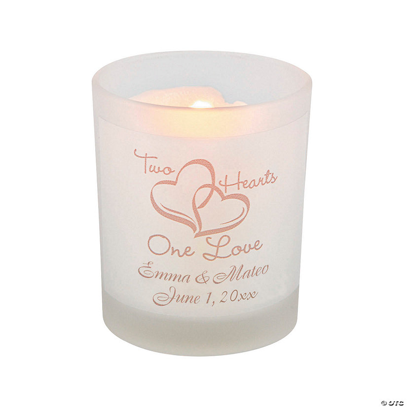 2 1/2" Personalized Two Hearts Gold Votive Glass Candle Holders - 12 Pc. Image Thumbnail