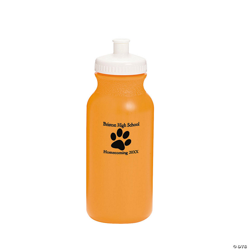 20 oz. Bulk 50 Ct. Personalized Paw Print Opaque Orange Plastic Water Bottles Image Thumbnail