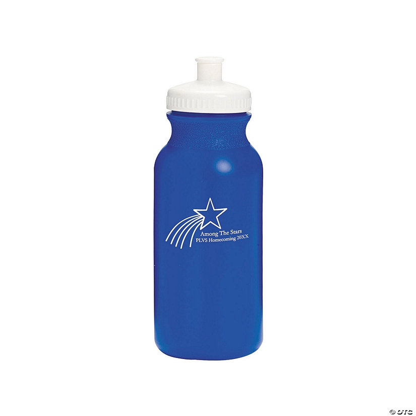 20 oz. Bulk 50 Ct. Personalized Shooting Star Opaque Blue Plastic Water Bottles Image