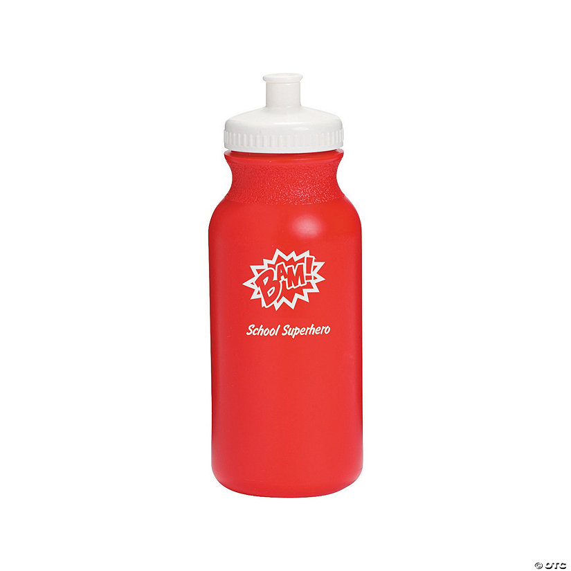 20 oz. Bulk 50 Ct. Personalized Superhero Opaque Red Plastic Water Bottles Image Thumbnail