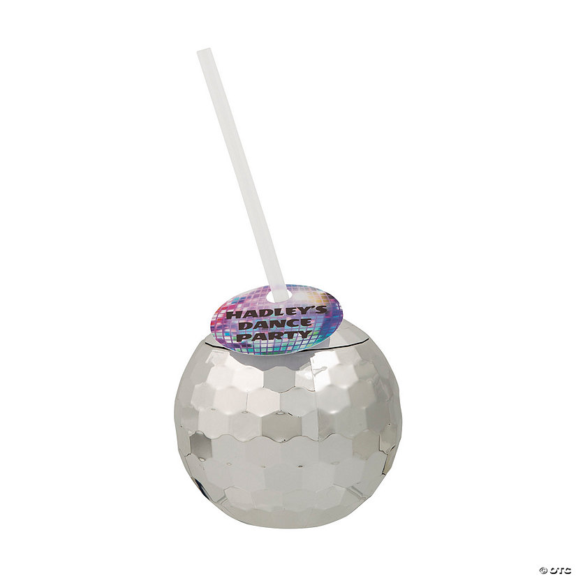 20 oz. Personalized Disco Ball Reusable Plastic Cups with Tag - 6 Ct. Image Thumbnail