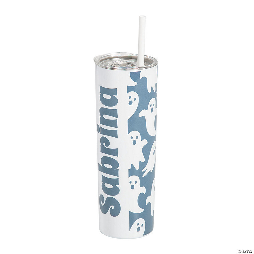 20 oz. Personalized Ghost Reusable Stainless Steel Tumbler with Lid & Straw Image Thumbnail