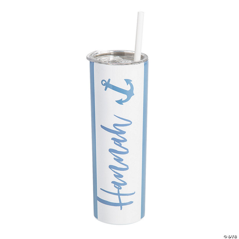 20 oz. Personalized Nautical Party Reusable Stainless Steel Tumbler with Lid & Straw Image