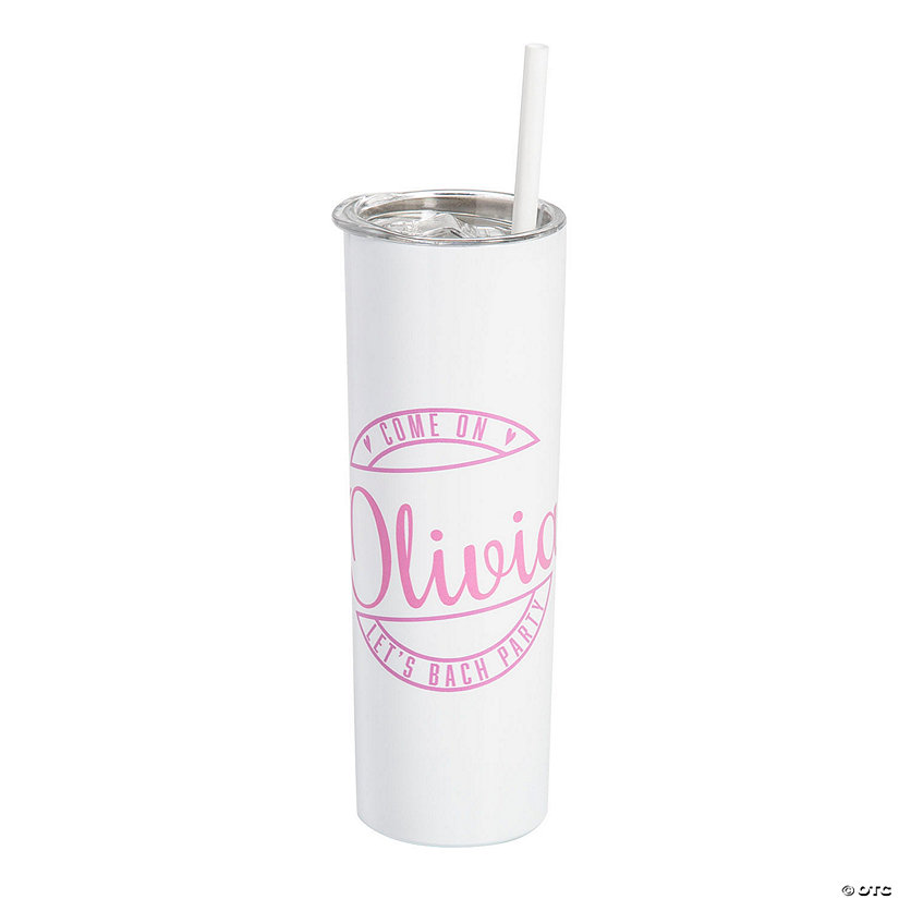 20 oz. Personalized Pink Bachelorette Reusable Stainless Steel Tumbler with Lid & Straw Image