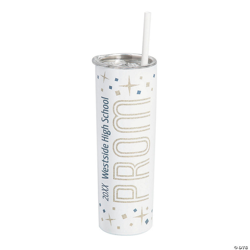 20 oz. Personalized Prom Reusable Stainless Steel Tumblers with Lids & Straws - 12 Ct. Image