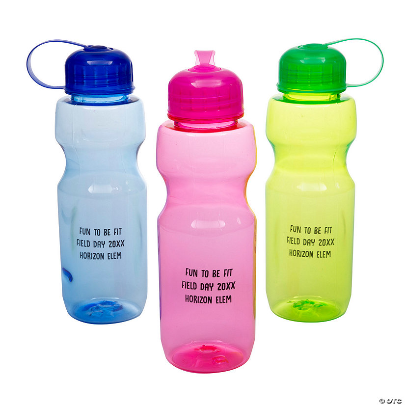 24 oz. Bulk 48 Ct. Personalized Colorful Contoured Reusable BPA-Free Plastic Water Bottles Image Thumbnail