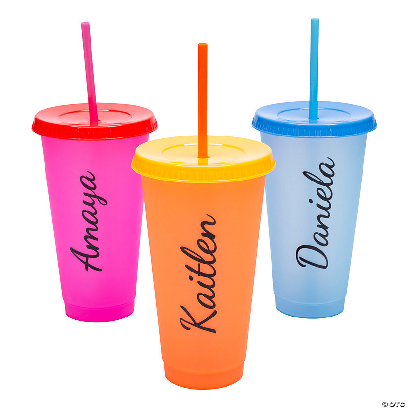 24 oz. Personalized Color-Changing Reusable BPA-Free Plastic Tumblers with Lids & Straws - 6 Ct. Image Thumbnail