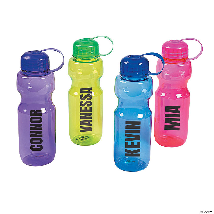  24 oz. Personalized Multiple Names Colorful Contoured BPA-Free Plastic Water Bottles - 12 Ct. Image Thumbnail