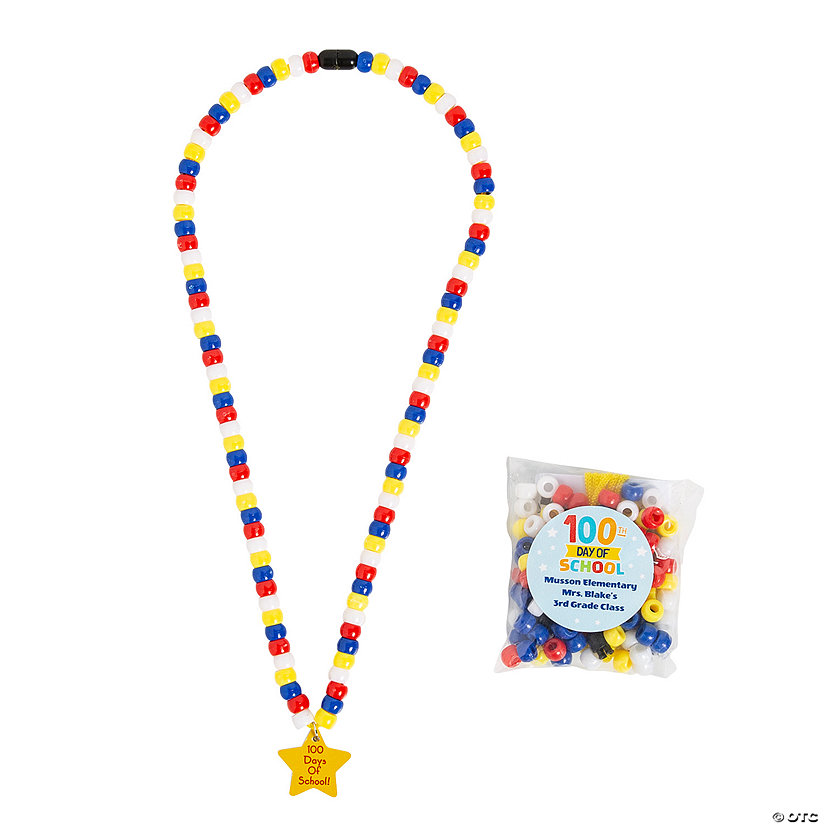 36" Personalized Beaded 100 Days of School Necklace Craft Kit Handouts &#8211; 12 Pc. Image Thumbnail