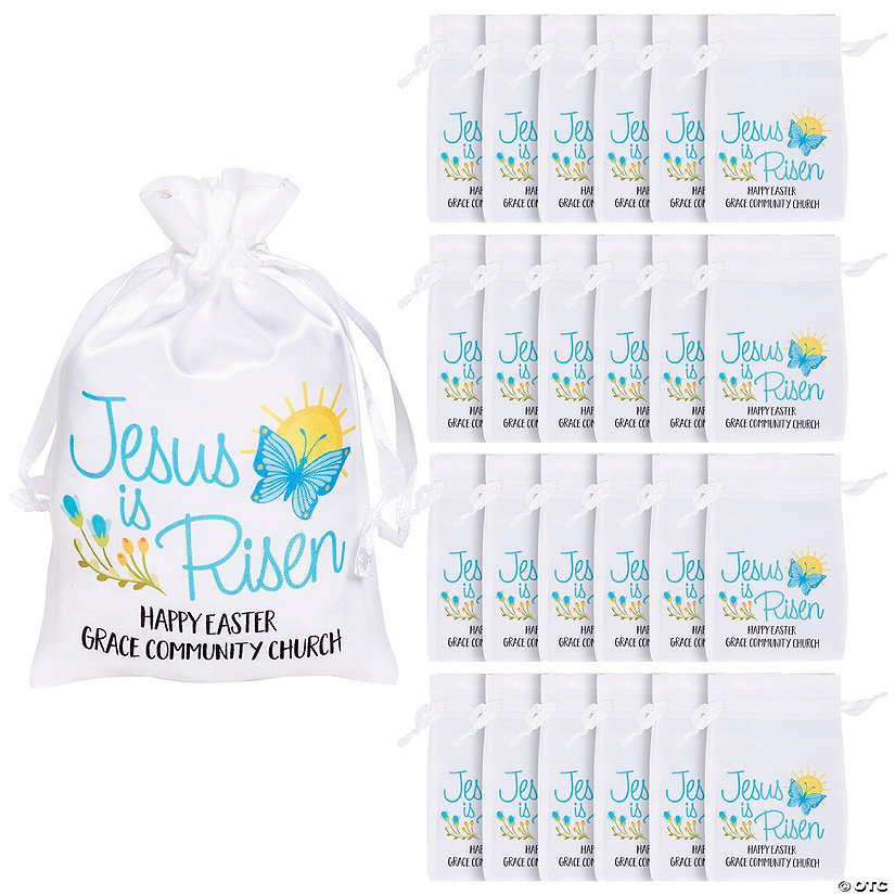4" x 6" Personalized Mini Easter Jesus is Risen Satin Drawstring Favor Bags - 24 Pc. Image Thumbnail