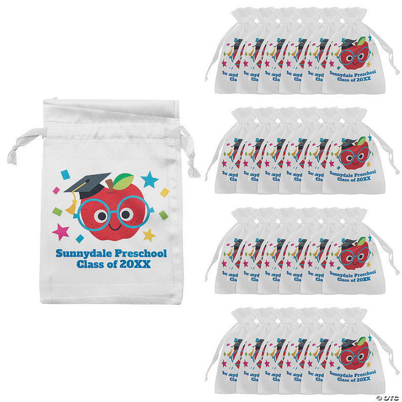 4" x 6" Personalized Mini Elementary Graduation Satin Drawstring Treat Bags - 24 Pc. Image Thumbnail