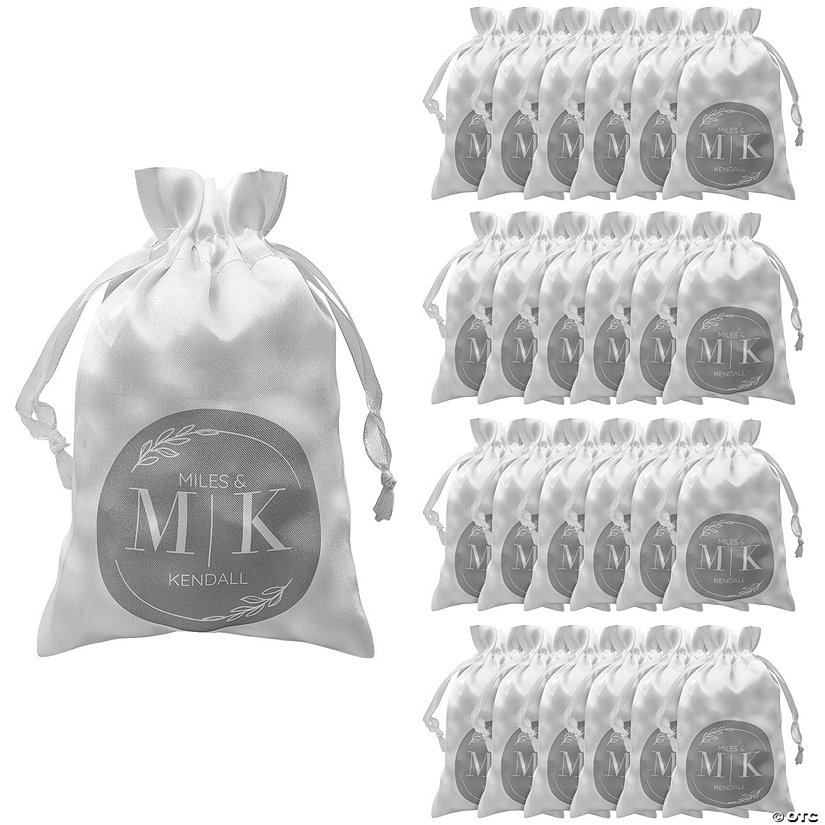 4" x 6" Personalized Mini Modern Names & Initials Satin Drawstring Bags - 24 Pc. Image Thumbnail