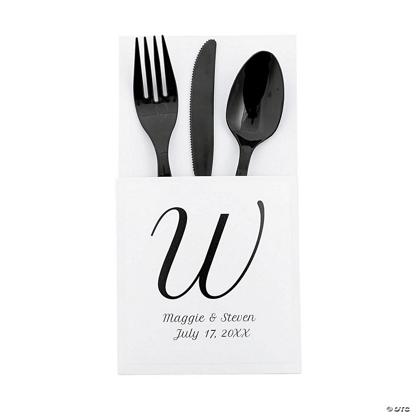 4" x 8" Bulk 50 Ct. Personalized Monogram Cardstock Cutlery Holders Image Thumbnail