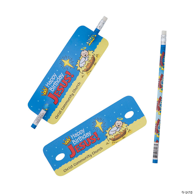 48 Pc. Personalized Happy Birthday Jesus Pencils with Card for 24 Image