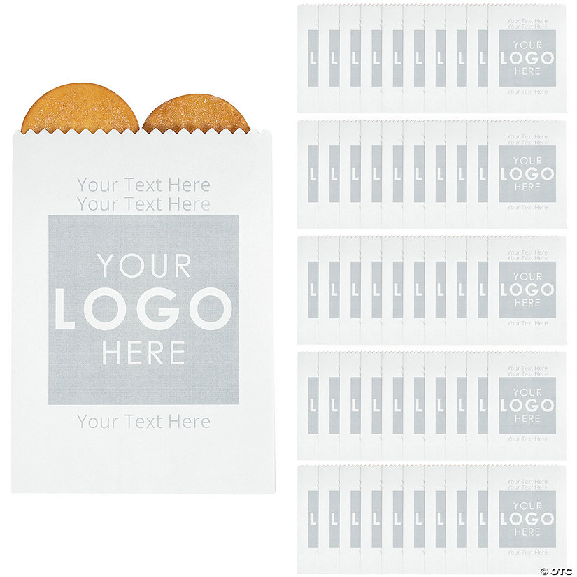 5 1/2" x 8" Bulk 50 Pc. Small Personalized Logo Paper Treat Bags Image Thumbnail