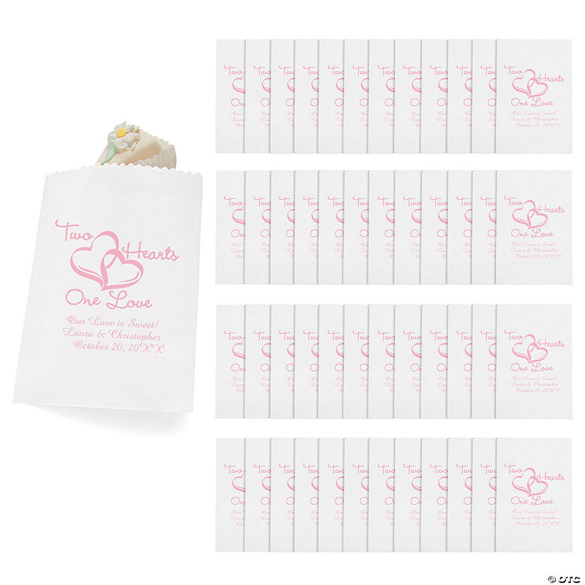 5" x 7" Bulk 50 Pc. Personalized Two Hearts Paper Treat Bags Image Thumbnail