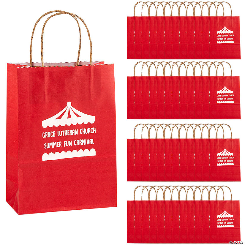 6 1/2" x 9" Bulk 48 Pc. Personalized Medium Red Carnival Paper Gift Bags Image Thumbnail