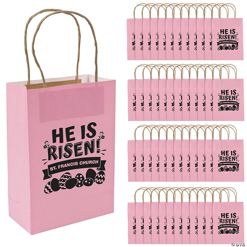 6 1/2" x 9" Bulk 72 Pc. Personalized Medium Pink Religious Egg Hunt Kraft Paper Bags Image Thumbnail