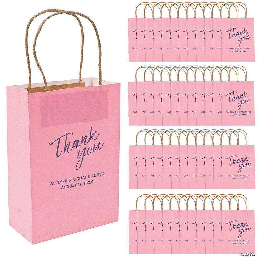 6 1/2" x 9" Bulk 72 Pc. Personalized Medium Pink Thank You Kraft Paper Gift Bags Image Thumbnail