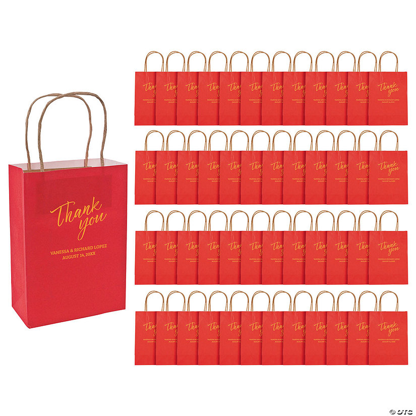 6 1/2" x 9" Bulk 72 Pc. Personalized Medium Red Thank You Kraft Paper Gift Bags Image Thumbnail
