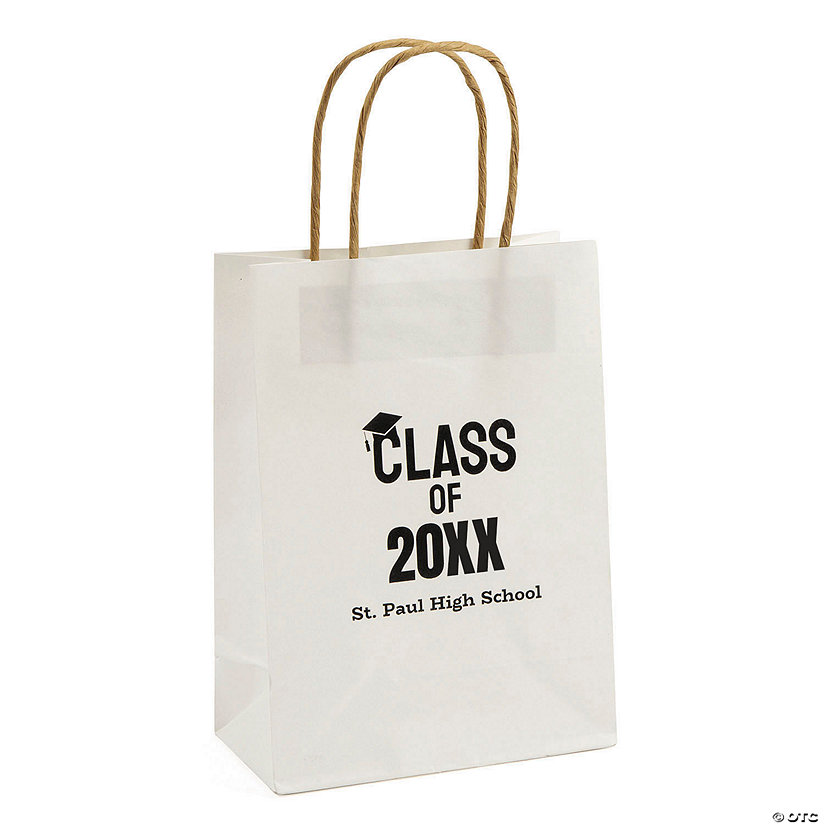 6 1/2" x 9" Bulk 72 Pc. Personalized Medium White Graduation Class of Kraft Paper Gift Bags Image Thumbnail