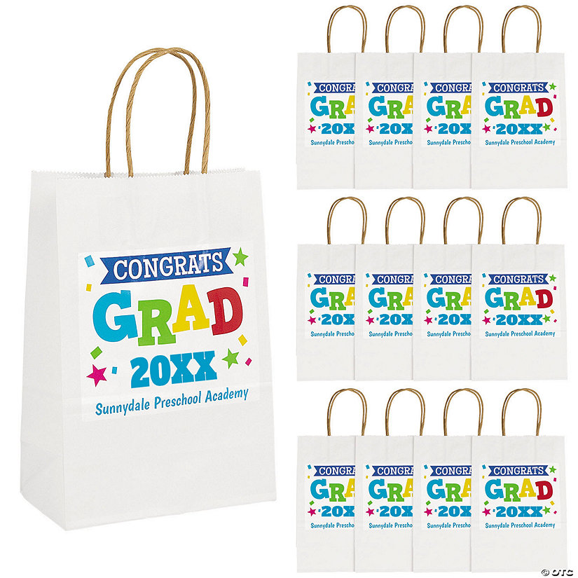 6 1/2" x 9" Personalized Elementary Graduation Congrats Grad Paper Gift Bags - 12 Pc. Image Thumbnail