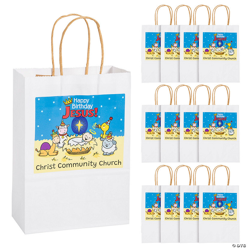 6 1/2" x 9" Personalized Happy Birthday Jesus Paper Gift Bags - 12 Pc. Image Thumbnail