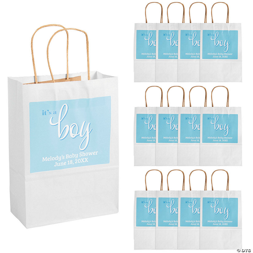 6 1/2" x 9" Personalized Medium Blue It&#8217;s a Boy Baby Shower Paper Gift Bags - 12 Pc. Image Thumbnail