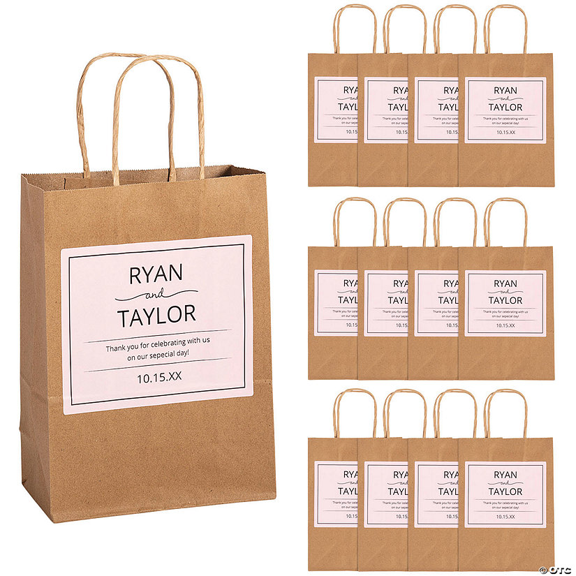 6 1/2" x 9" Personalized Medium Modern Welcome Kraft Paper Gift Bags - 12 Pc. Image Thumbnail
