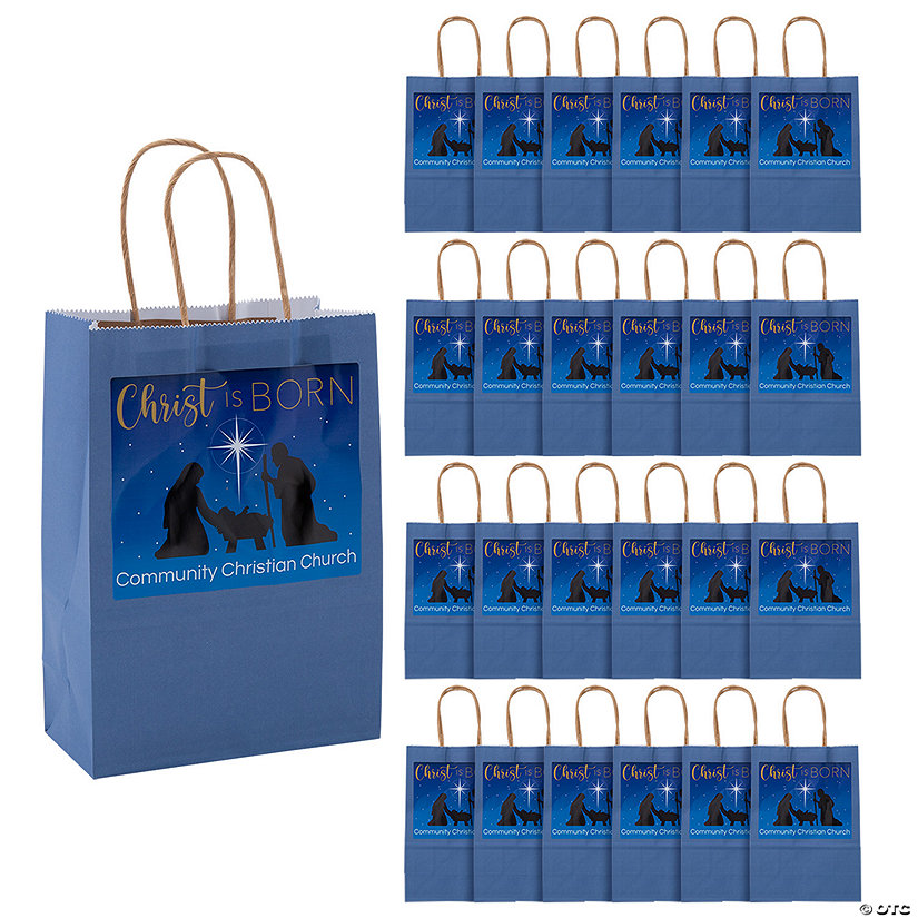 6 1/2" x 9" Personalized Medium Religious Nativity Kraft Paper Gift Bags - 24 Pc. Image Thumbnail