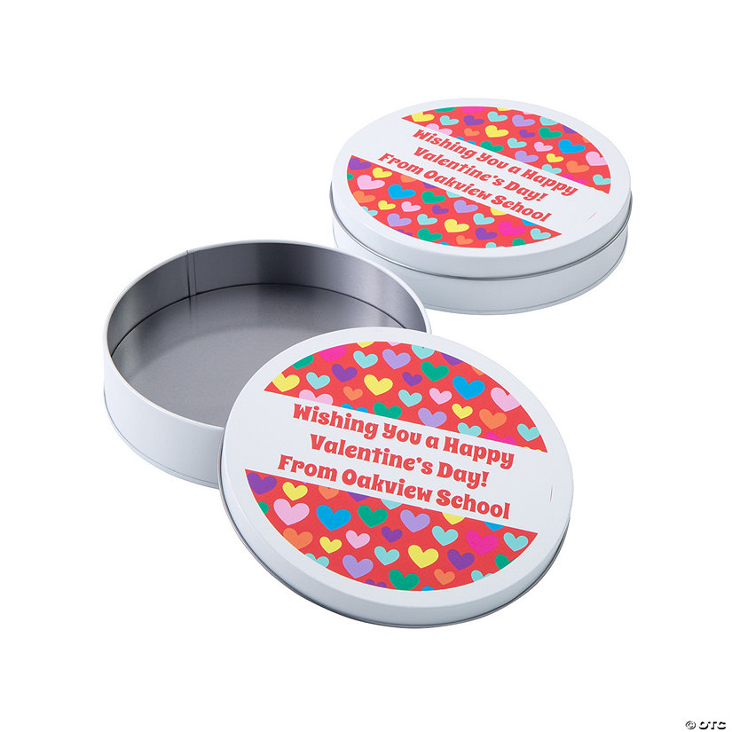 6" Personalized Colorful Hearts Valentine&#8217;s Day Tins - 12 Pc. Image Thumbnail