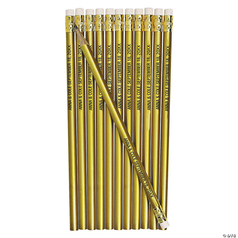 7 1/2" Personalized 1-Line Message Gold Wooden Pencils - 24 Pc. Image