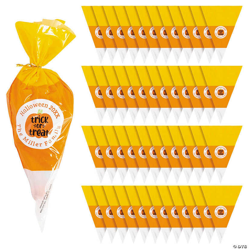 7" x 9" Bulk 50 Pc. Personalized Candy Corn-Shaped Cellophane Treat Bags Image Thumbnail
