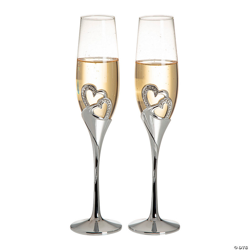 8 oz. Personalized Premium Stacked Heart Wedding Toasting Reusable Glass Champagne Flutes - 2 Ct. Image Thumbnail